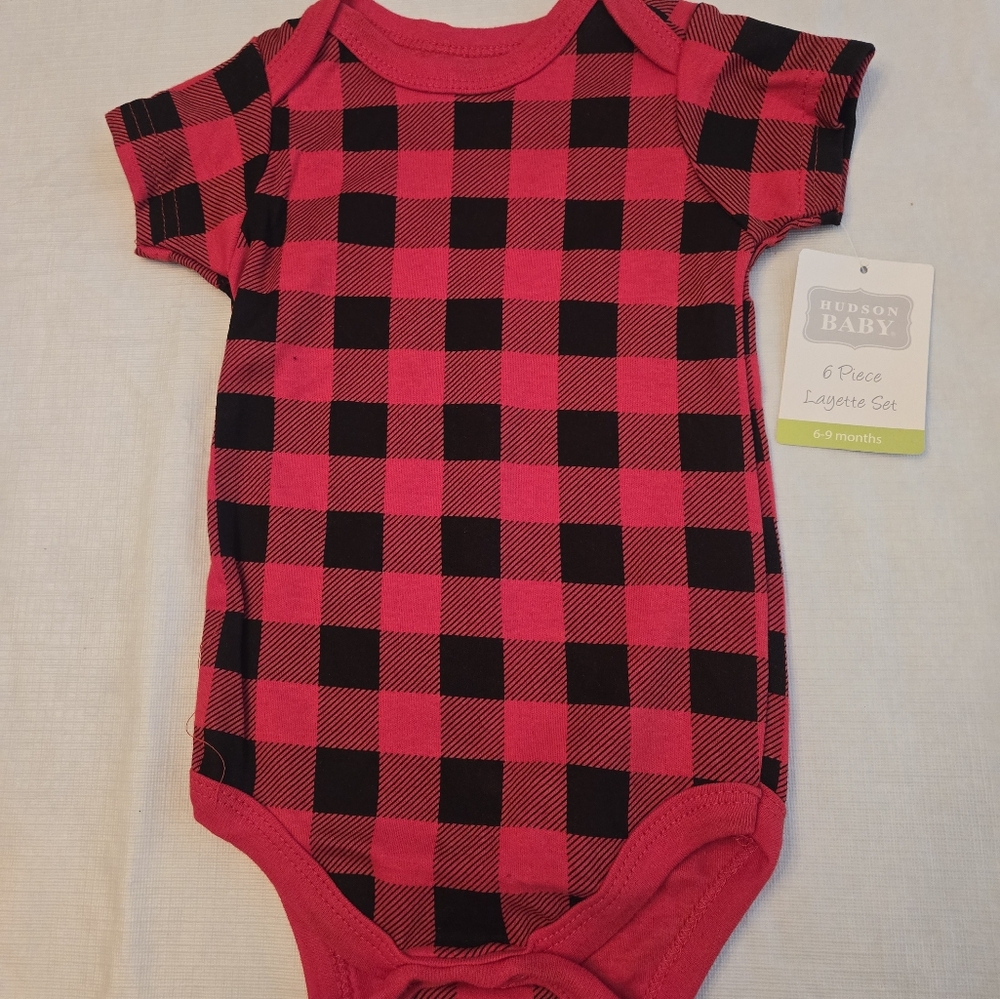 Hudson Baby bodysuit red and black. Size 6-9 months